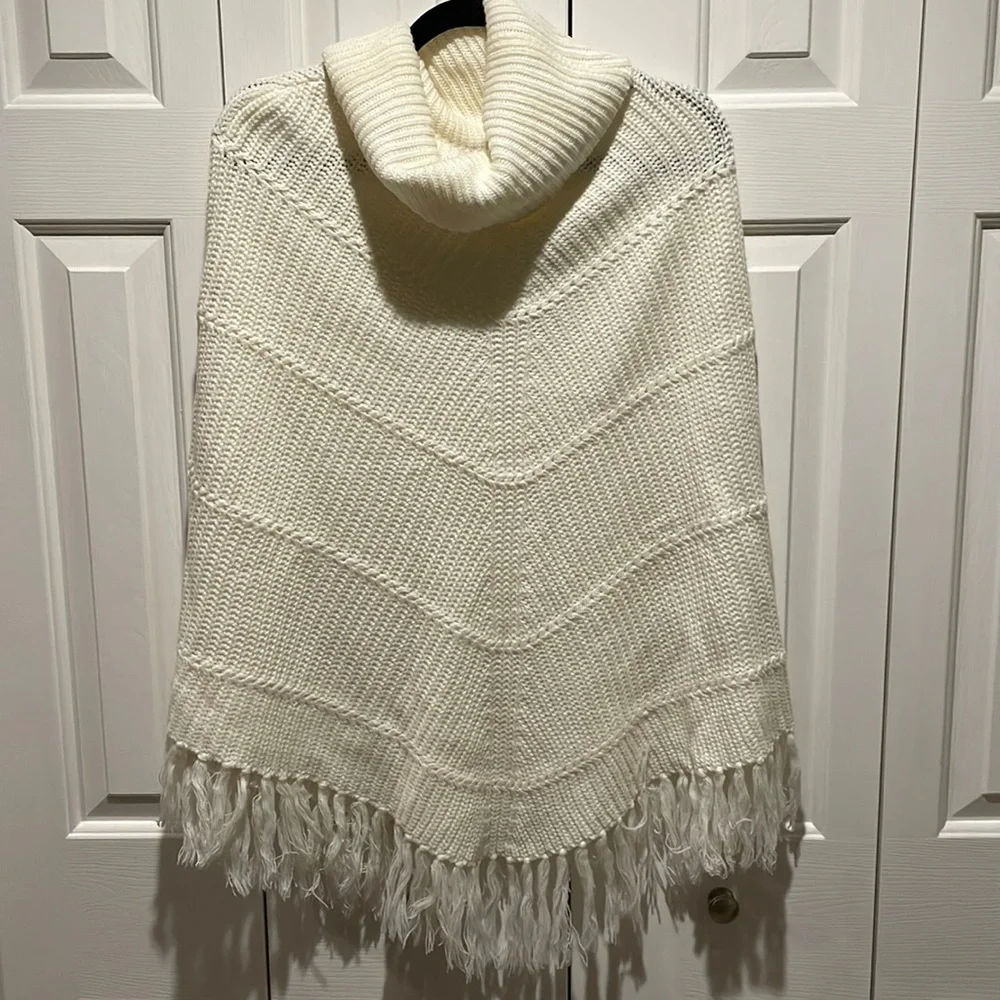Charlotte Russe White Fringe Poncho Sweater